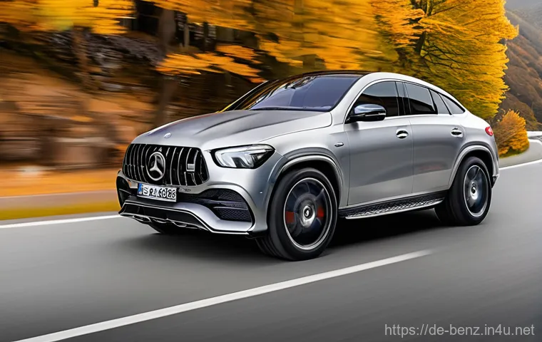 벤츠 GLE 쿠페의 트림별 옵션 - **Prompt 1: AMG Line Exterior in Dynamic Pose**
    A sleek, dynamic Mercedes-Benz GLE Coup&eacute;, viewed...