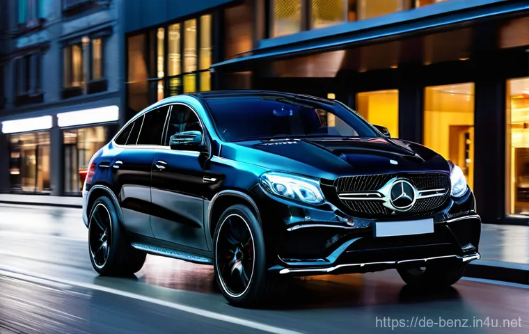 벤츠 GLE 쿠페의 트림별 옵션 - **Prompt 1: AMG Line Exterior in Dynamic Pose**
    A sleek, dynamic Mercedes-Benz GLE Coupé, viewed...