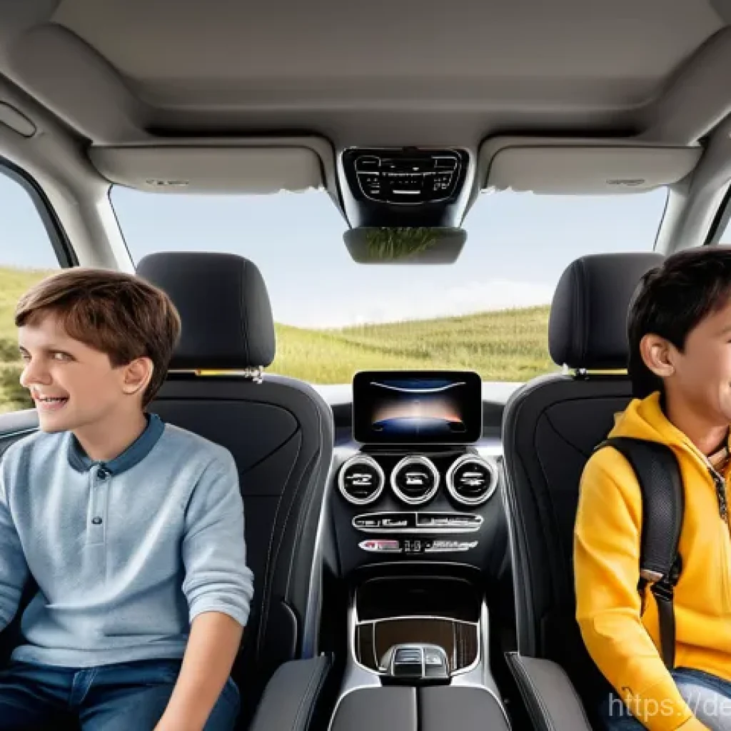 벤츠 GLB 컴팩트 SUV의 내부 공간 - A vibrant and spacious interior view of a Mercedes-Benz GLB SUV, seen from the perspective of the fr...