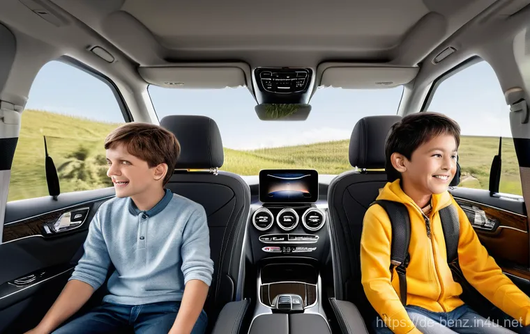 벤츠 GLB 컴팩트 SUV의 내부 공간 - A vibrant and spacious interior view of a Mercedes-Benz GLB SUV, seen from the perspective of the fr...