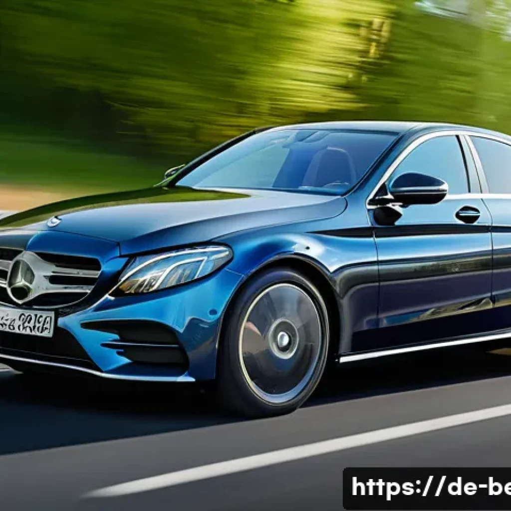 벤츠 C클래스 디젤과 가솔린 모델 선택 - A detailed, realistic scene of a Mercedes C-Class Diesel model driving smoothly on a German Autobahn...