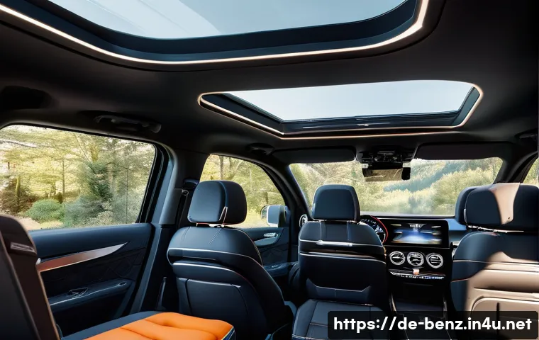 벤츠 GLB의 패밀리카 적합성 - A spacious and flexible interior of a modern compact luxury SUV designed for families, showing the M...
