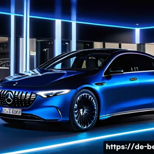 Home 33 벤츠 EQS의 최신 충전 기술 - A futuristic urban scene at a Mercedes-Benz EQS charging station featuring High-Power-Charging (HPC)...