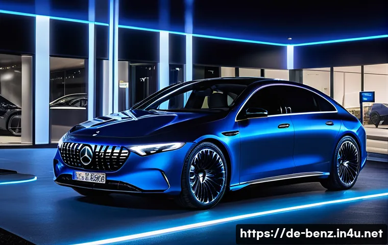 벤츠 EQS의 최신 충전 기술 - A futuristic urban scene at a Mercedes-Benz EQS charging station featuring High-Power-Charging (HPC)...