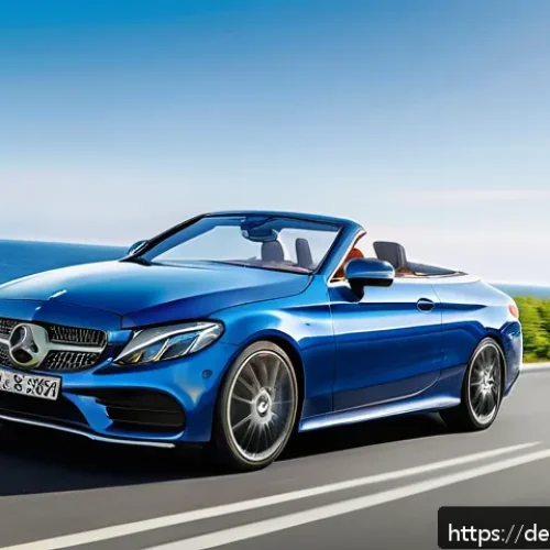 Home 30 벤츠 C클래스 카브리올레의 장점 - A sleek Mercedes C-Class Cabriolet driving along a scenic coastal road in summer, top down, capturin...