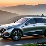 Home 23 벤츠 EQC의 친환경 인증 - A sleek, modern Mercedes EQC electric SUV parked on a scenic German autobahn overlook at sunset, sho...